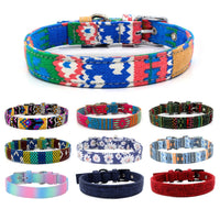HKM-900051 Colorful Double Layered Canvas Dog Collar with Leash - Durable and Reflective Design for Safety