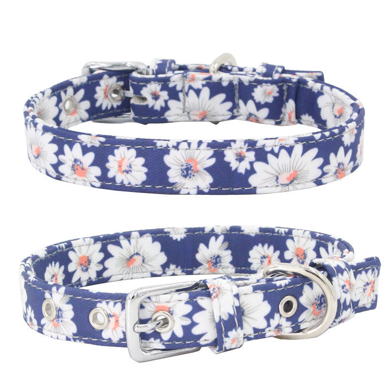 HKM-900051 Colorful Double Layered Canvas Dog Collar with Leash - Durable and Reflective Design for Safety