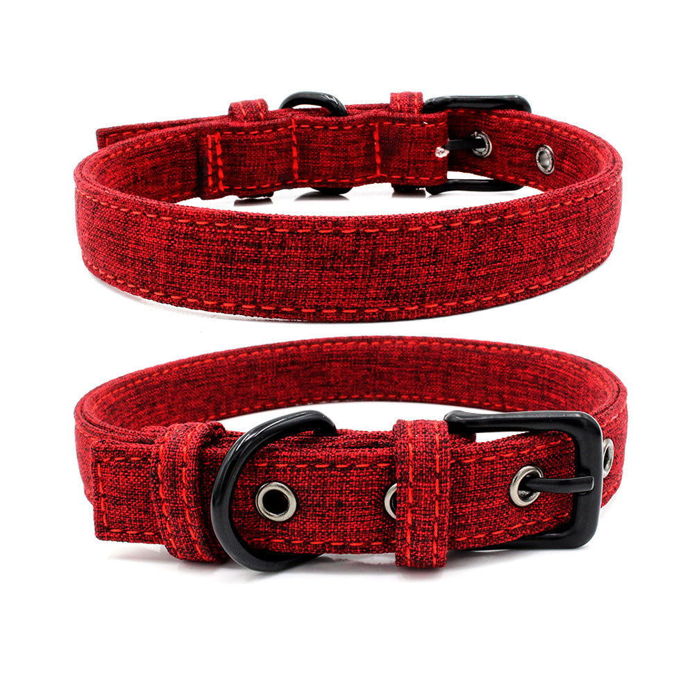 HKM-900051 Colorful Double Layered Canvas Dog Collar with Leash - Durable and Reflective Design for Safety