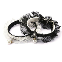 HKM-322259 Black and White Lace Cat Collar with Bell - Princess Style, Adjustable 25-32cm