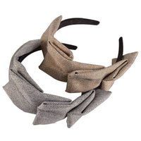 HKM-283091 Striped Flannel Headband for Women - Non-Slip Fabric Hairpin in Red, Grey, and Beige