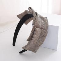 HKM-283091 Striped Flannel Headband for Women - Non-Slip Fabric Hairpin in Red, Grey, and Beige
