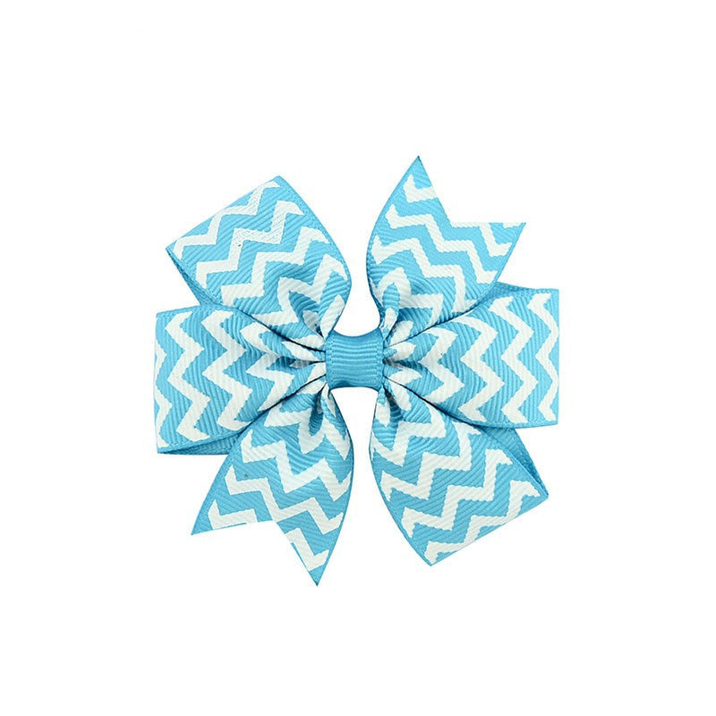 HKM-429971 Handmade V-Ribbed Striped Bow Duckbill Hair Clip for Kids