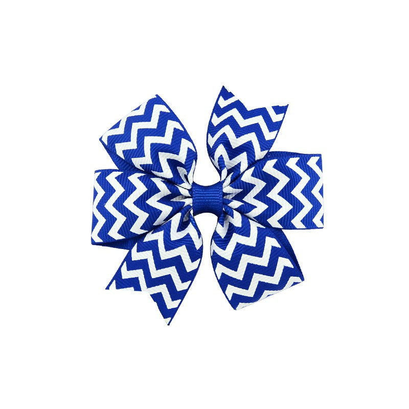 HKM-429971 Handmade V-Ribbed Striped Bow Duckbill Hair Clip for Kids