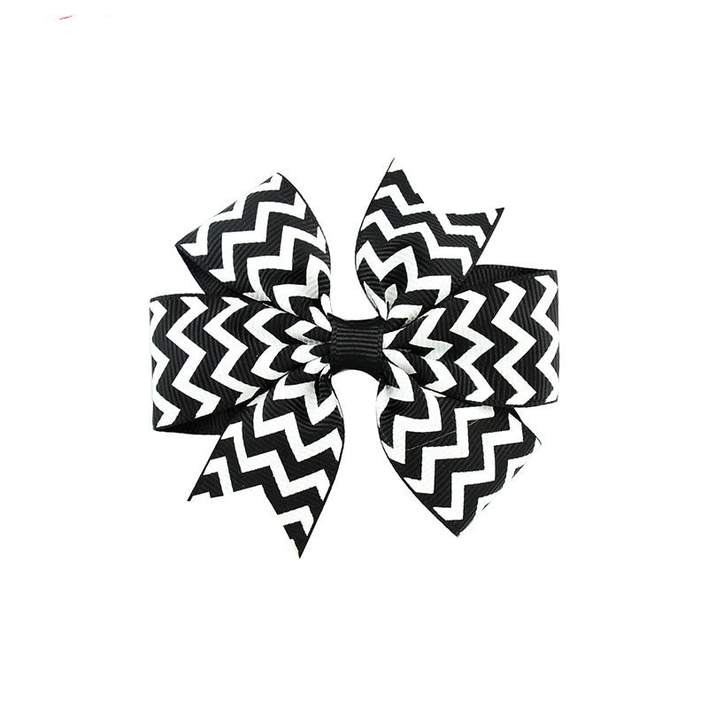HKM-429971 Handmade V-Ribbed Striped Bow Duckbill Hair Clip for Kids