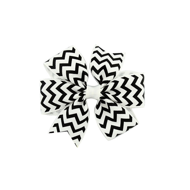 HKM-429971 Handmade V-Ribbed Striped Bow Duckbill Hair Clip for Kids