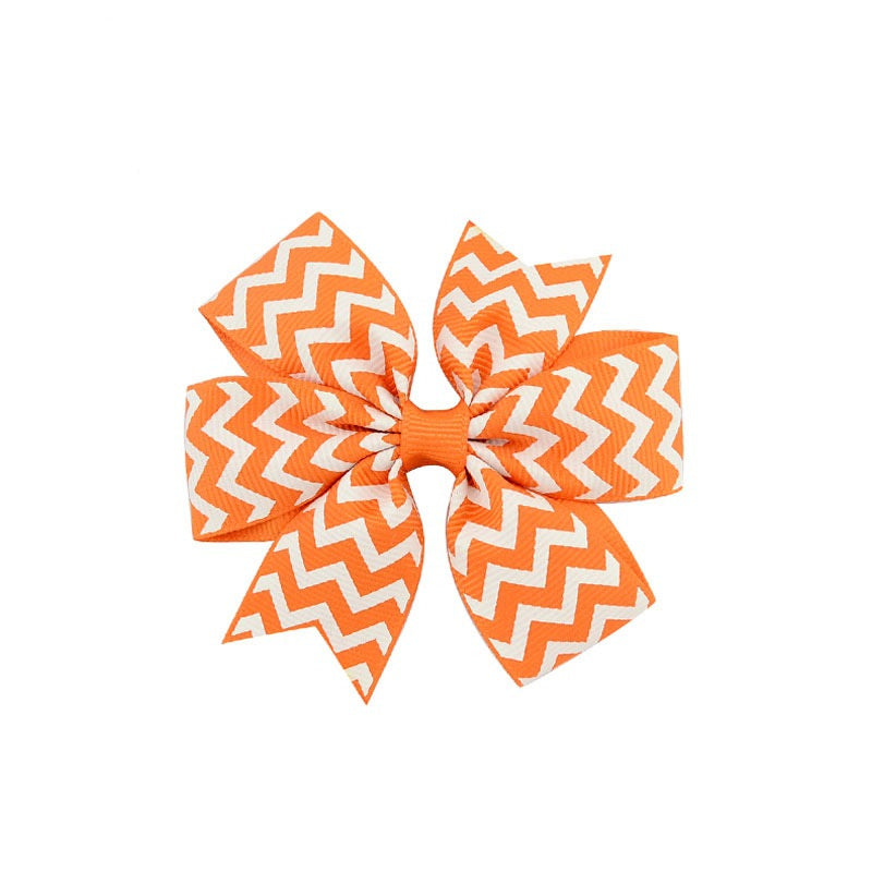 HKM-429971 Handmade V-Ribbed Striped Bow Duckbill Hair Clip for Kids