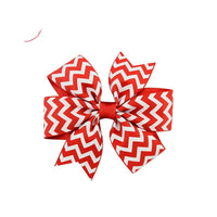 HKM-429971 Handmade V-Ribbed Striped Bow Duckbill Hair Clip for Kids