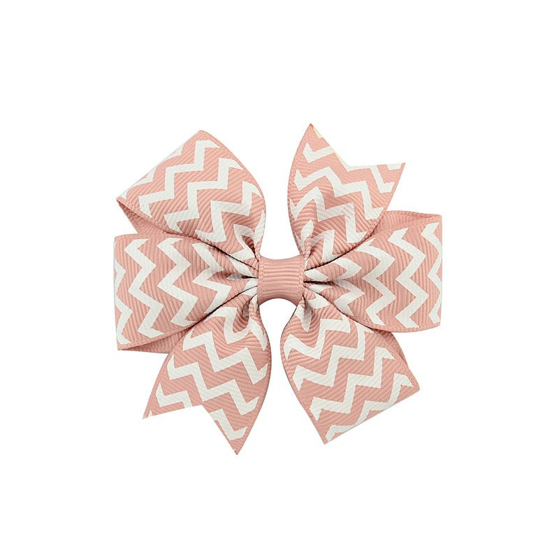 HKM-429971 Handmade V-Ribbed Striped Bow Duckbill Hair Clip for Kids