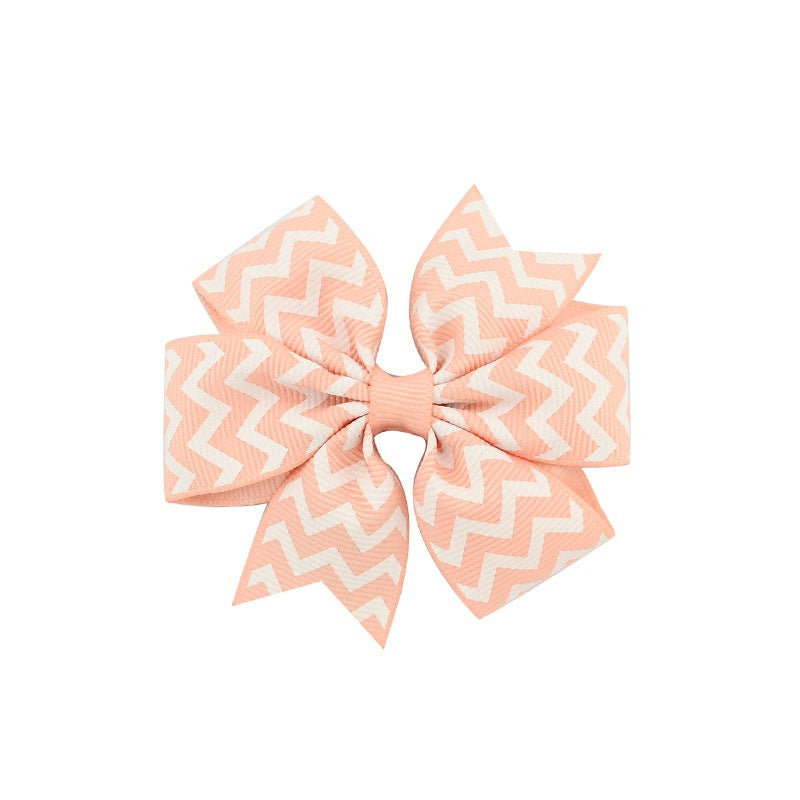 HKM-429971 Handmade V-Ribbed Striped Bow Duckbill Hair Clip for Kids