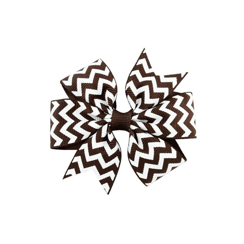 HKM-429971 Handmade V-Ribbed Striped Bow Duckbill Hair Clip for Kids