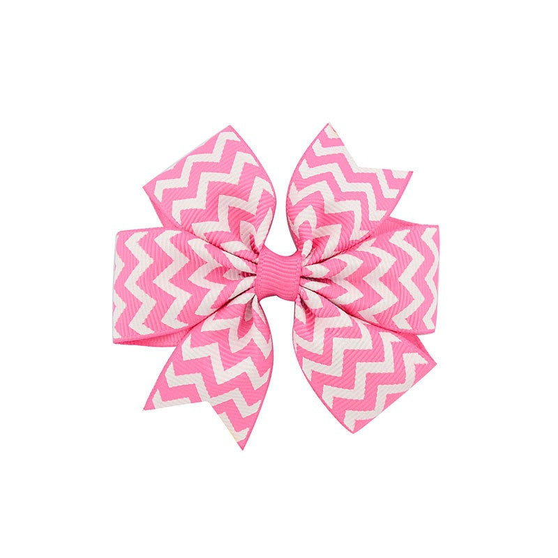 HKM-429971 Handmade V-Ribbed Striped Bow Duckbill Hair Clip for Kids