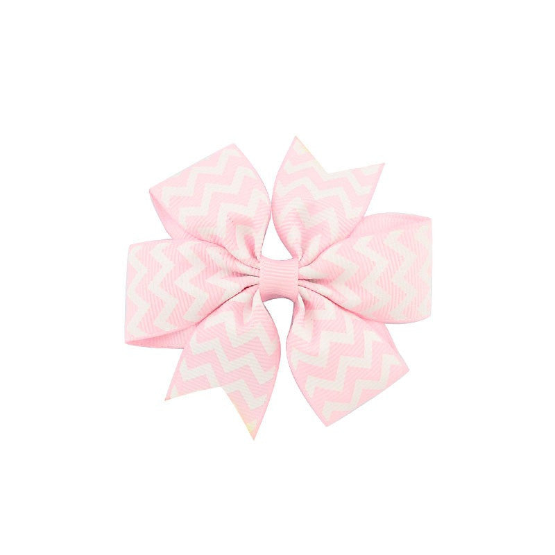 HKM-429971 Handmade V-Ribbed Striped Bow Duckbill Hair Clip for Kids