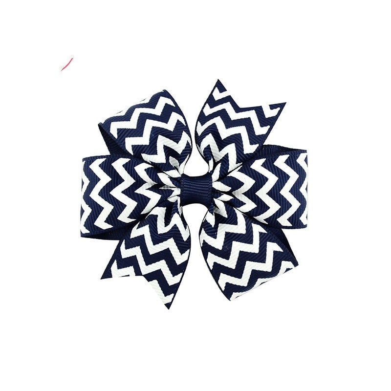 HKM-429971 Handmade V-Ribbed Striped Bow Duckbill Hair Clip for Kids