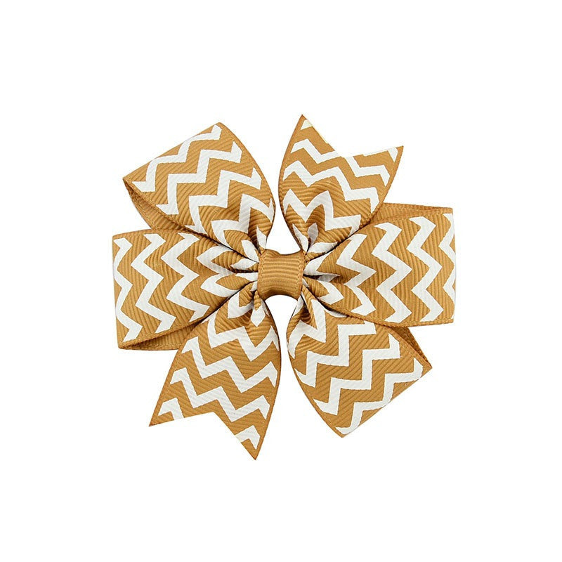 HKM-429971 Handmade V-Ribbed Striped Bow Duckbill Hair Clip for Kids