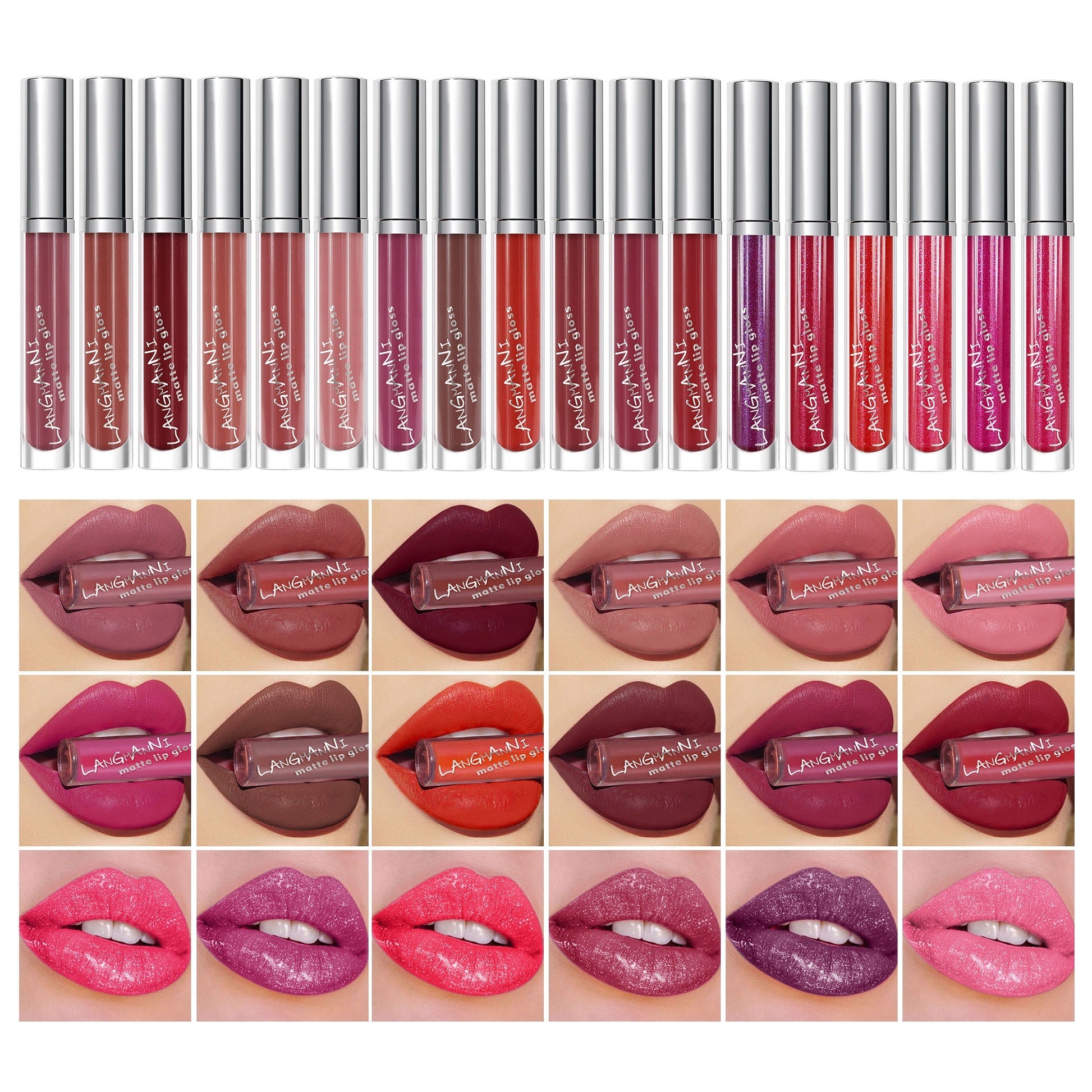 HKM-320787 18-Piece Matte Velvet Lip Gloss Set for All-Day Color and Shine
