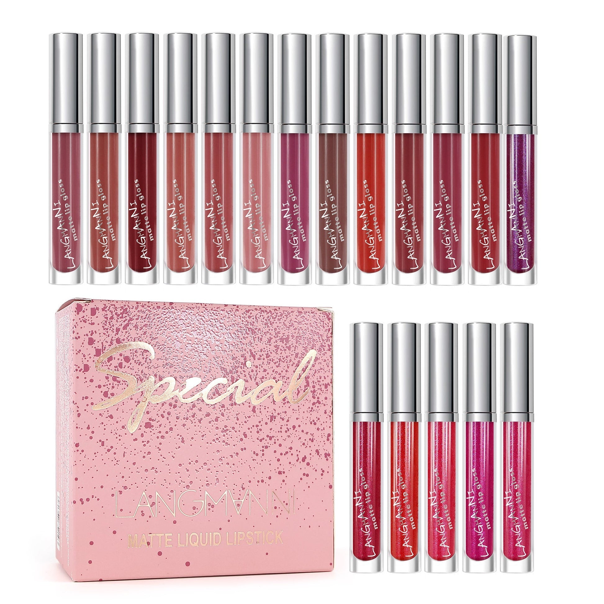 HKM-320787 18-Piece Matte Velvet Lip Gloss Set for All-Day Color and Shine