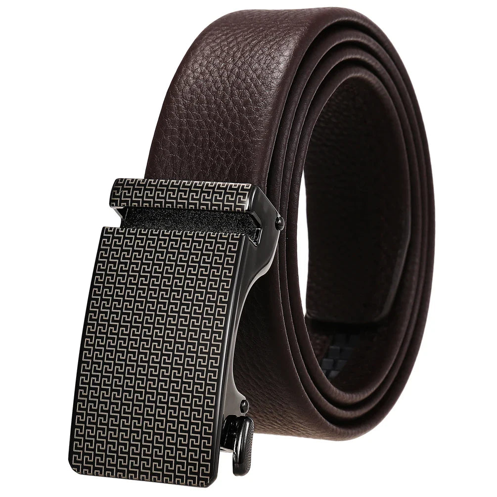 HKM-323731 Genuine Leather Automatic Buckle Belt for Men in Black and Brown