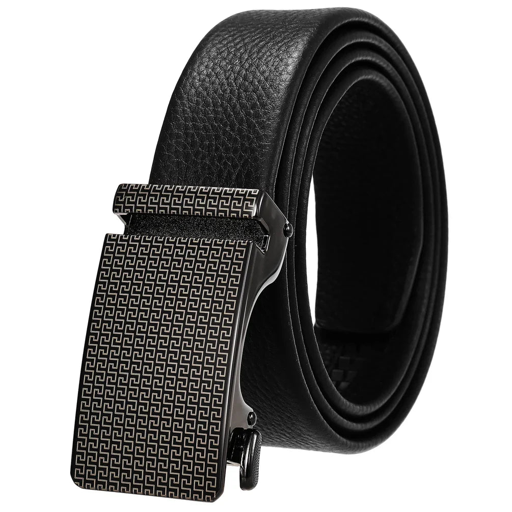 HKM-323731 Genuine Leather Automatic Buckle Belt for Men in Black and Brown