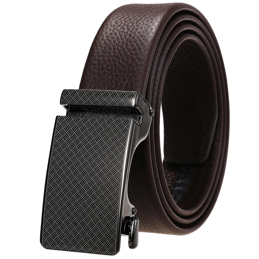 HKM-323731 Genuine Leather Automatic Buckle Belt for Men in Black and Brown