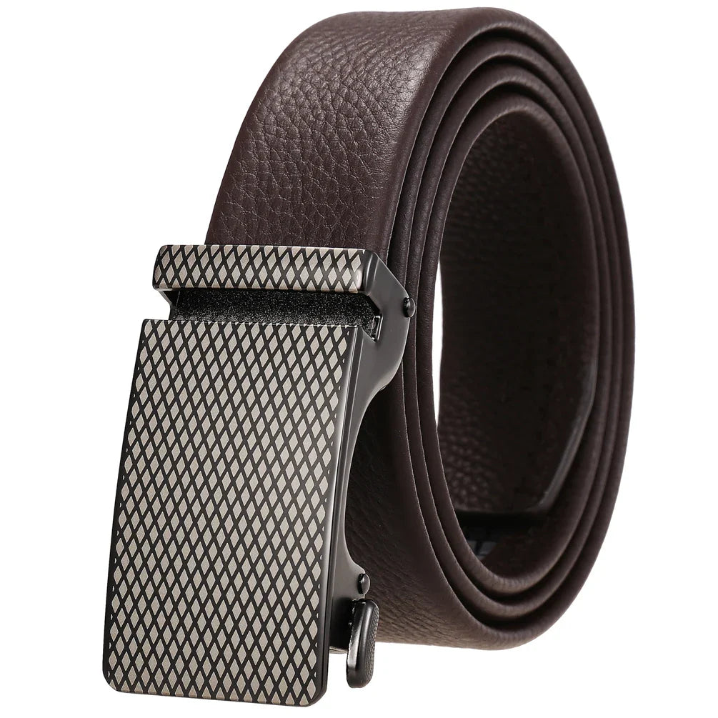 HKM-323731 Genuine Leather Automatic Buckle Belt for Men in Black and Brown