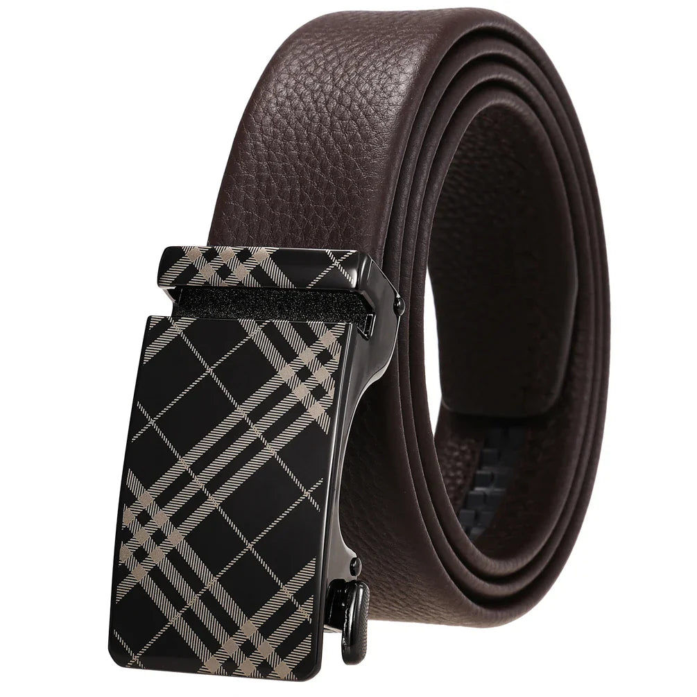 HKM-323731 Genuine Leather Automatic Buckle Belt for Men in Black and Brown