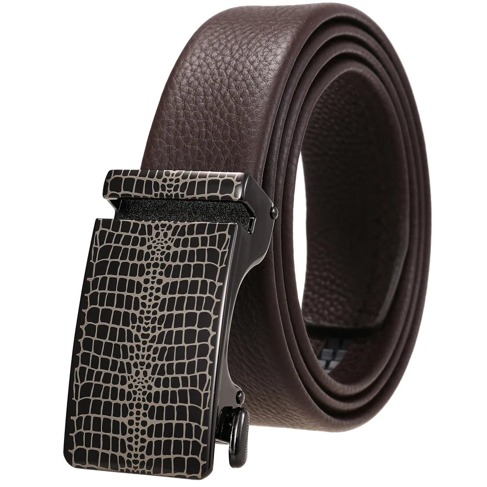 HKM-323731 Genuine Leather Automatic Buckle Belt for Men in Black and Brown