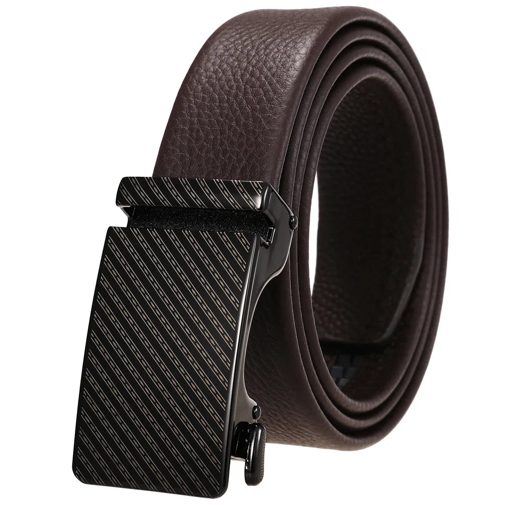 HKM-323731 Genuine Leather Automatic Buckle Belt for Men in Black and Brown