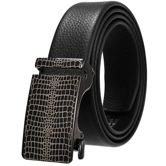 HKM-323731 Genuine Leather Automatic Buckle Belt for Men in Black and Brown