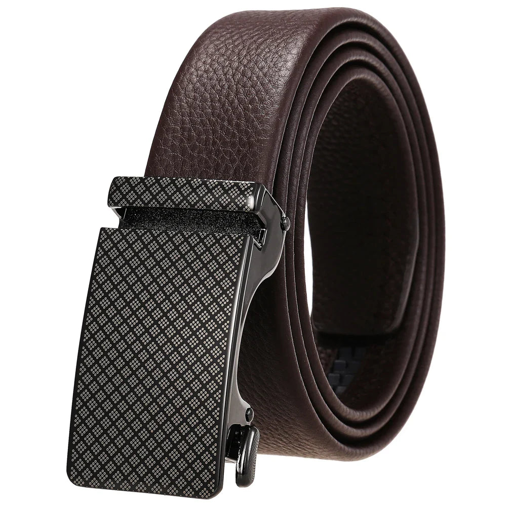 HKM-323731 Genuine Leather Automatic Buckle Belt for Men in Black and Brown