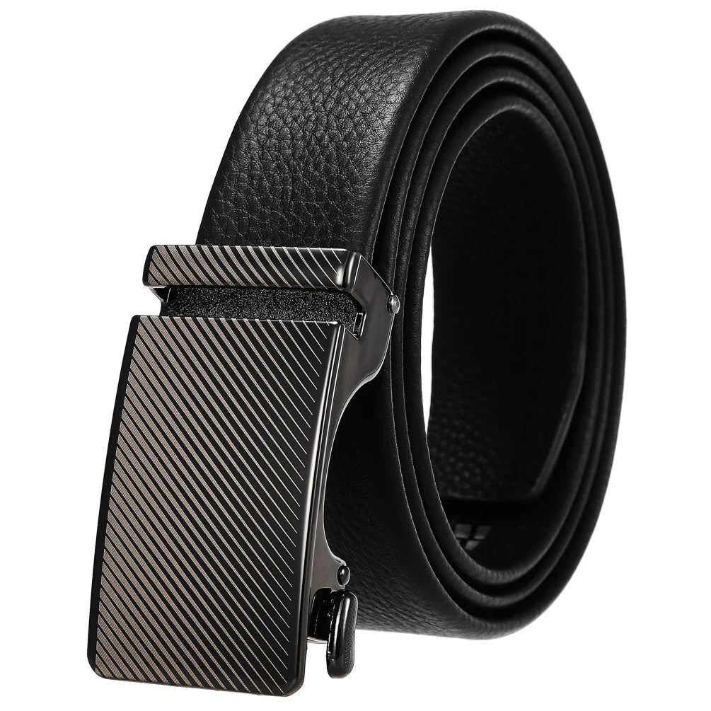 HKM-323731 Genuine Leather Automatic Buckle Belt for Men in Black and Brown