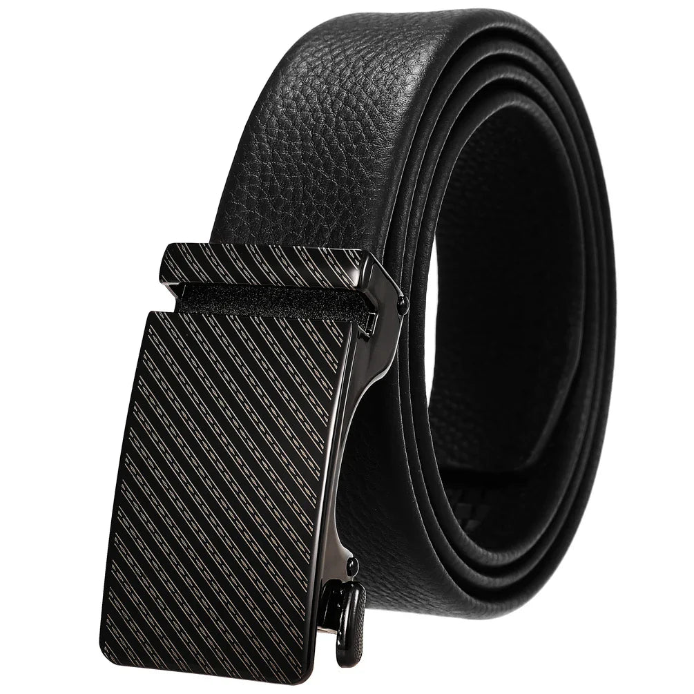 HKM-323731 Genuine Leather Automatic Buckle Belt for Men in Black and Brown