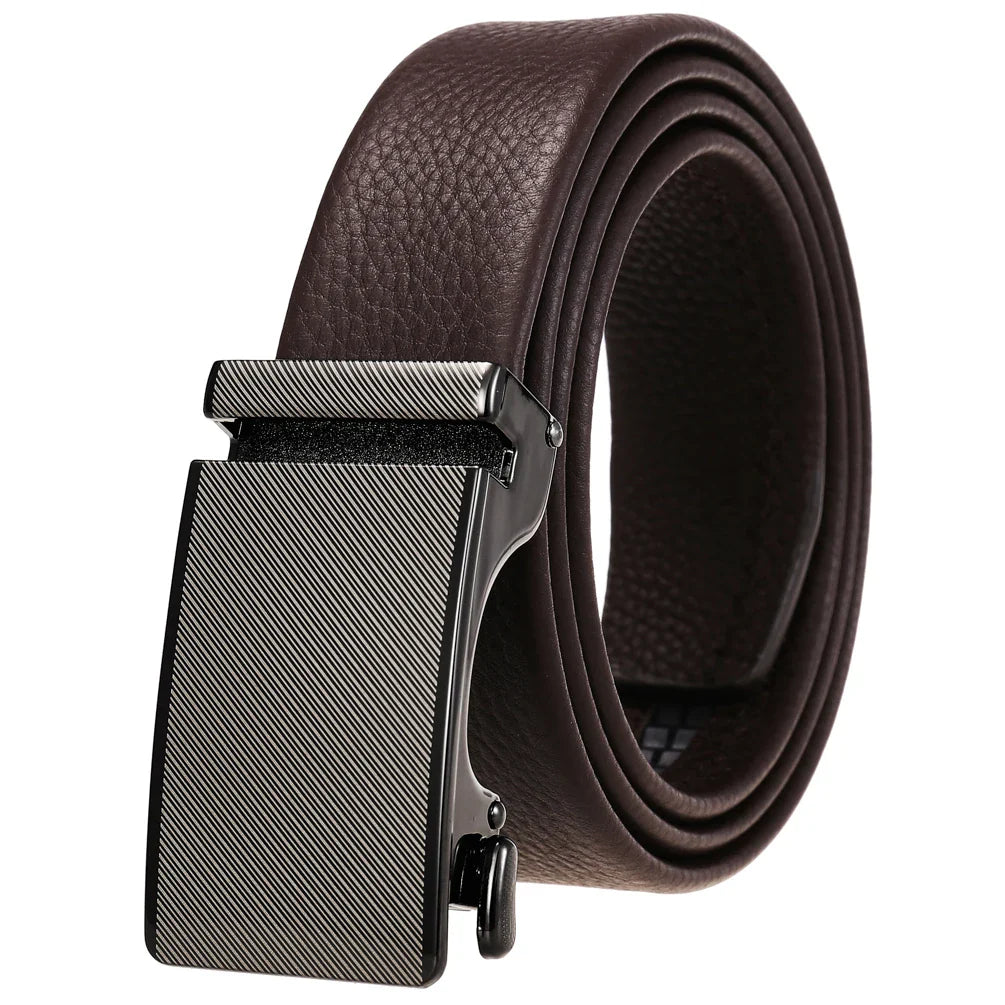 HKM-323731 Genuine Leather Automatic Buckle Belt for Men in Black and Brown