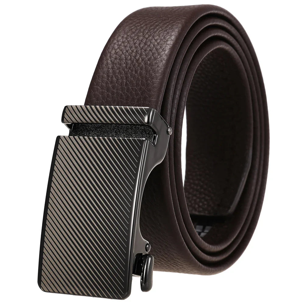 HKM-323731 Genuine Leather Automatic Buckle Belt for Men in Black and Brown