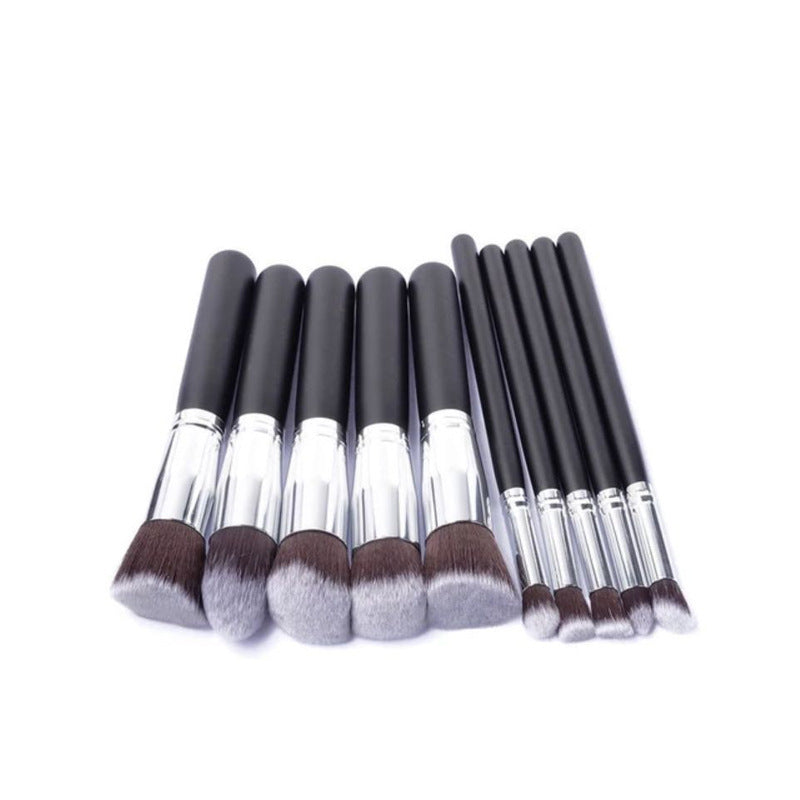 HKM-513107 Portable Makeup Brush Set with Wooden Handles - 10-Piece Collection in Gold and Silver Variants