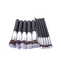 HKM-513107 Portable Makeup Brush Set with Wooden Handles - 10-Piece Collection in Gold and Silver Variants