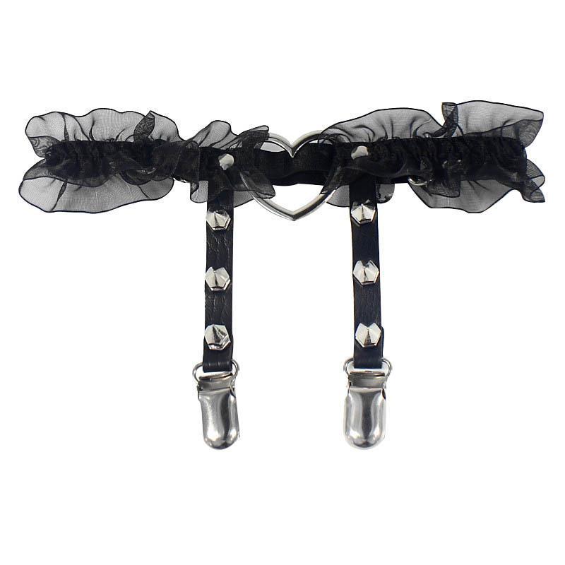 HKM-690963 Elasticity Harness Heart Leg Chain Garter Belt for Women with Spike Detail, Available in Black and Unique Designs