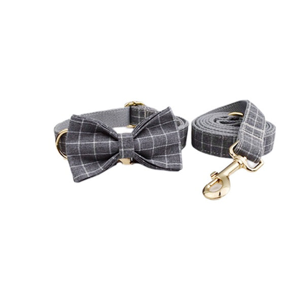HKM-992915 Velvet Pet Collar with Matching Traction Rope and Bow Tie Set