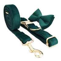 HKM-992915 Velvet Pet Collar with Matching Traction Rope and Bow Tie Set