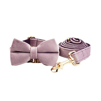 HKM-992915 Velvet Pet Collar with Matching Traction Rope and Bow Tie Set