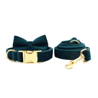 HKM-992915 Velvet Pet Collar with Matching Traction Rope and Bow Tie Set