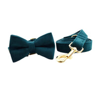 HKM-992915 Velvet Pet Collar with Matching Traction Rope and Bow Tie Set