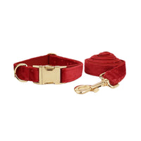 HKM-992915 Velvet Pet Collar with Matching Traction Rope and Bow Tie Set