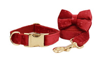 HKM-992915 Velvet Pet Collar with Matching Traction Rope and Bow Tie Set