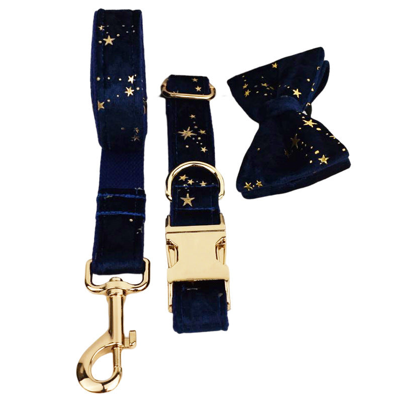 HKM-992915 Velvet Pet Collar with Matching Traction Rope and Bow Tie Set