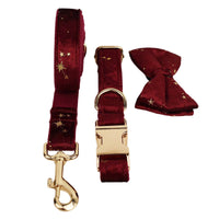 HKM-992915 Velvet Pet Collar with Matching Traction Rope and Bow Tie Set