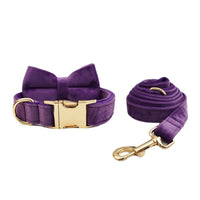 HKM-992915 Velvet Pet Collar with Matching Traction Rope and Bow Tie Set