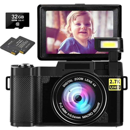 KTX-021587 27K HD Flip Screen Digital Camera with 30MP Resolution and Wide-Angle Lens Options