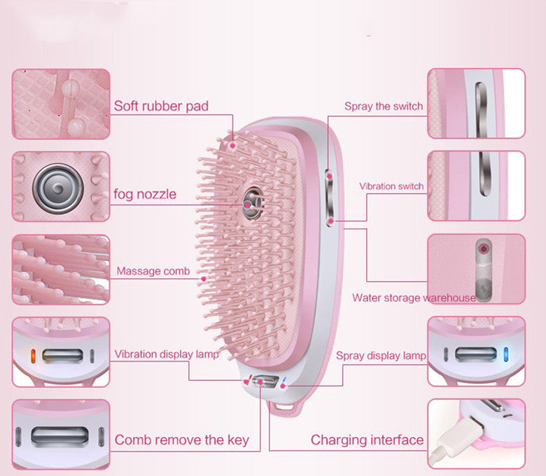 KTX-837843 Electric Head Massage Comb with Cold Spray and Anti-Static Hair Care Function, Lithium Battery, Pink Color