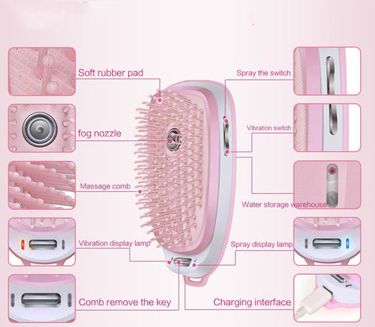 KTX-837843 Electric Head Massage Comb with Cold Spray and Anti-Static Hair Care Function, Lithium Battery, Pink Color